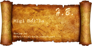 Higl Béla névjegykártya